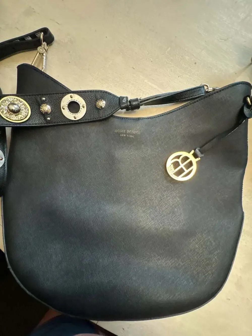 Henri Bendel Black Grommet Hobo Bag with interchangeable straps
